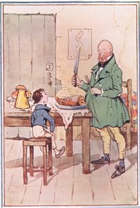 David cenó con el Sr. McCawber en la prisión, ilustración de David Copperfield, 1914 de F. M. B. Blaikie