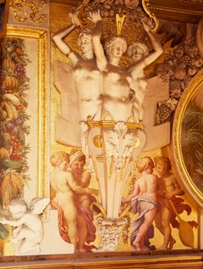 Frescos y trabajos en estuco en la galería de Francisco I del Château de Fontainebleau, Francia (Patrimonio Mundial de la UNESCO) de F. and Rosso Fiorentino G. Primaticcio