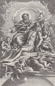 La Santísima Trinidad, con Cristo muerto en el centro rodeado de ángeles, Dios el Padre, ..., 1650-90 de F. de Louvement