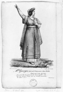Mademoiselle George en el papel de Santa Genoveva del Acto II, Escena 3 de 