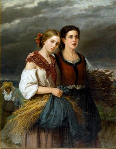 El regreso de los campos Dos jóvenes campesinas con espigas de trigo en sus delantales juntas. de Federica Giuseppina Gervasoni Giuliano