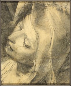 Cabeza de la Virgen desmayada: Estudio para la Deposición (recot) Base de columna (verso) de Federico Barocci
