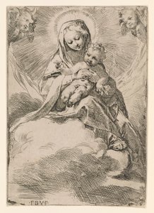 Virgen y niña en las nubes