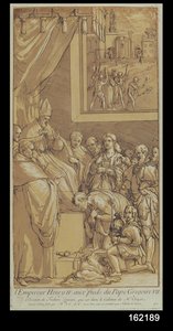 Emperador Enrique IV (1050-1106) a los pies del Papa Gregorio VII (1020-85) grabado por Nicolas Le Sueur (1691-1764) de Federico Zuccari or Zuccaro