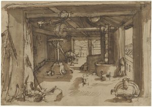 Interior de una planta de riego de Federico Zuccaro (circle of)