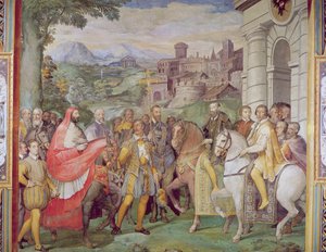 Carlos V (1500-58) con Alessandro Farnese (1546-92) en Worms, de la 