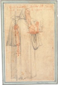 Fra Stefano, procurador de los Camaldulenses en Vallombrosa, como San Romualdo, sosteniendo un modelo de una iglesia y un rosario, 1577 de Federico Zuccaro
