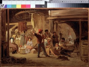 Detrás de la escena del circo. Pintura de Feodor Andeyevich Bronnikov (1827-1902). Óleo sobre tela de Fedor Andreevich Bronnikov