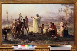 Antigua Grecia: ""Ceremonia en homenaje al dios Hermes"" Pintura de Feodor Andreyevich Bronnikov (1827-1902) 1874 Dim. 70x123 cm Galería Estatal Tretyakov Moscú de Fedor Andreevich Bronnikov