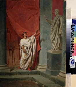 El juramento de Brutus (Marcus Junius Brutus) (85 a. C.-42 a. C.) después del rapto de Lucrecia (Lucrezia, Lucretia, dama romana). Pintura de Feodor Andrejewitsch Bronnikoff (1827-1902). Óleo sobre madera. 0,325 x 0,249 m Schadrinsk, Museo de Fedor Andreevich Bronnikov