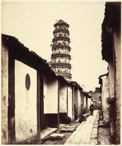 Pagoda de nueve pisos y calle Tártara, Cantón de Felice Beato