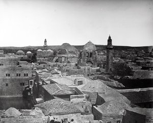 Vista de la Iglesia del Santo Sepulcro y la Piscina de Ezequías, Jerusalén, 1857 de Felice Beato