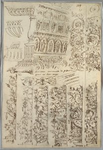 Estudios Decorativos; Verso: Cabeza de Bárbaro en Perfil del Antiguo de Felice Giani