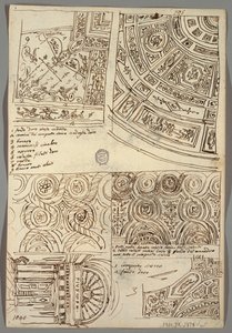 Estudios decorativos para techos; Verso: Cabeza en perfil con casco antiguo de Felice Giani