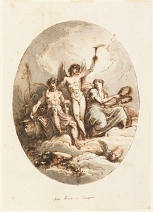 Diseño para decoración de paredes o techos con Baco, Himeneo y Venus de Felice Giani