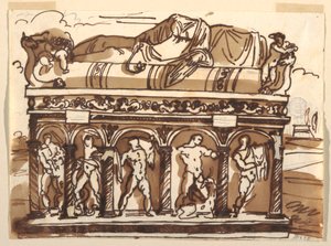 Dibujo, Un sarcófago romano en el Museo Vaticano, ca. 1820 de Felice Giani