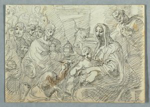 Dibujo, Estudio de la Adoración de los Magos según Lodovico Carracci, 1800-1820 de Felice Giani