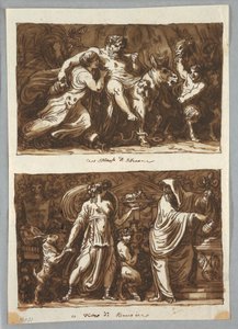 Dibujo, Hoja de un cuaderno de bocetos:  El triunfo de Sileno; Sacrificio a Baco, 1800-1810 de Felice Giani