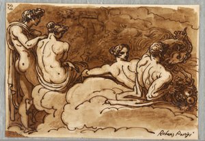 Cuatro Figuras con una Cabra, en Nubes, Estudio después de Rubens