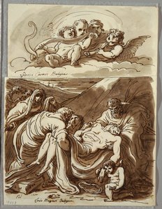 Cuatro putti haciendo música, estudio después de Lodovico Carracci; Cristo, estudio después de Massari