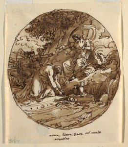 Numa Pompilio adorando a Júpiter en el Aventino, diseño del techo para la Sala di Numa Pompilio, Palazzo Milzetti, Faenza
