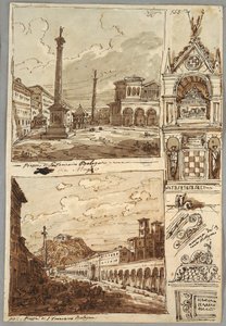 Piazza San Domenico en Bolonia; Piazza San Francesco y Villa Aldini en Bolonia; Estudio de la tumba de Glossatori