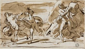 Polifemo lanzando rocas a los fugitivos Aeis y Galatea (recto); Polifemo tocando su flauta de caña para Galatea (verso) de Felice Giani
