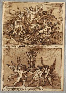 Putti en un carro con delfines y cisnes de Felice Giani