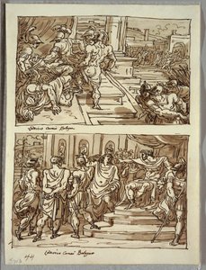 Remo Mata al Rey Amulio; Remo Conducido en Cadenas ante el Rey Amulio; Dos Estudios Después de Carracci