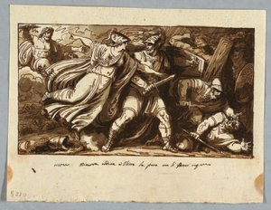 Hoja de un cuaderno de bocetos: Minerva ordena a Ulises hacer las paces con los pretendientes de Penélope de Felice Giani