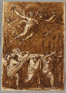 Los apóstoles llevando el cuerpo de la Virgen al sepulcro, estudio después de Lodovico Carracci de Felice Giani