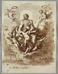 La Madonna y el Niño en la gloria, estudio después de Dosso Dossi de Felice Giani