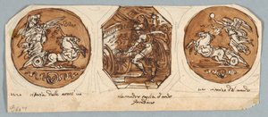 Dos pinturas circulares y octagonales para techo: Hazañas de Alejandro Magno