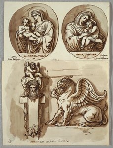 Dos dibujos de la Madonna y el Niño en óvalos, estudios después de Giambologna y Alfonzo da Ferrero; Herm y Quimera, después de Antiguo