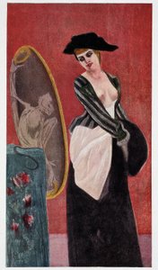 El demonio de la codicia: un reflejo monstruoso de una mujer mirándose en un espejo, “Felicien Rops” por Rudolf Klein