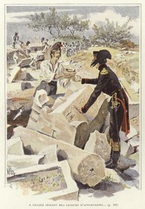 Un soldado pasando una olla a otro soldado entre las ruinas de Nicópolis de Felicien baron de Myrbach Rheinfeld