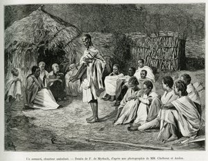 Un asmari, un cantante ambulante. Grabado por F. De Myrbach, después de una fotografía, para ilustrar la historia Viaje al Choa (Abyssinie meridionale), en 1884-1888, por Henry Audon, en le tour du monde 1889, dirigido por Edouard Charton (1807-1890), Hach