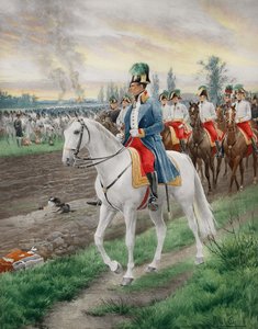 Archiduque Carlos de Austria (1771-1847), Duque de Teschen, con su estado mayor, por Myrbach-Rheinfeld, Felician von (1853-1940). Cromolitografía, c. 1900. Colección privada