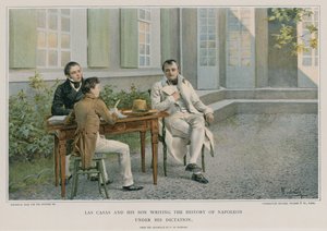 Las Casas y su hijo escribiendo la historia de Napoleón bajo su dictado