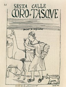 Un joven pastoreando llamas y recogiendo leña (dibujo a tinta) de Felipe Huaman Poma de Ayala