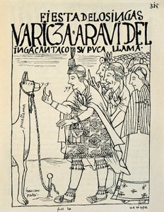 El sacrificio de una llama en ocasión de un rito inca (dibujo a tinta, c.1587) de Felipe Huaman Poma de Ayala