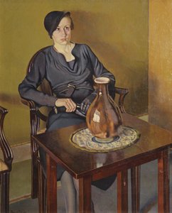 Mujer con jarrón, c.1929 (óleo sobre lienzo) de Feliu Elias Bracons