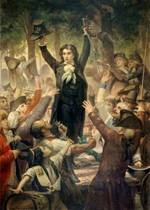 Camille Desmoulins (1760-1794) arengando a los patriotas en los jardines del Palais Royal de Félix Joseph Barrias