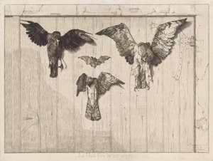 Pájaros clavados en una puerta de granero (Le haut d