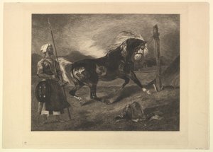 Caballo árabe en el poste, después de Delacroix, 1857