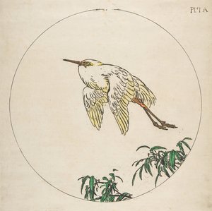 Decoración para un plato: Una garza volando sobre ramas de bambú, 1850-1914