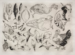 Servicio de Cena Rousseau: Patos, peces, etc. no. 12 de Felix Bracquemond