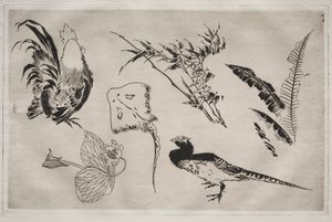 Servicio de cena Rousseau: Gallos, patines, plantas, etc. no. 9 de Felix Bracquemond