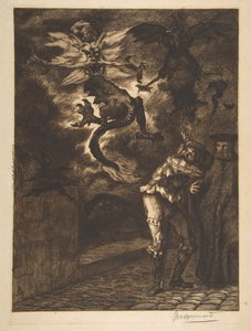 ¡Fuera de mi sol, canallas! Panurgo saliendo de la casa de Raminagrobis, 1854-1855 de Felix Bracquemond