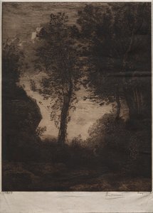 Paisaje: Atardecer, después de Corot, c. 1858 de Felix Bracquemond